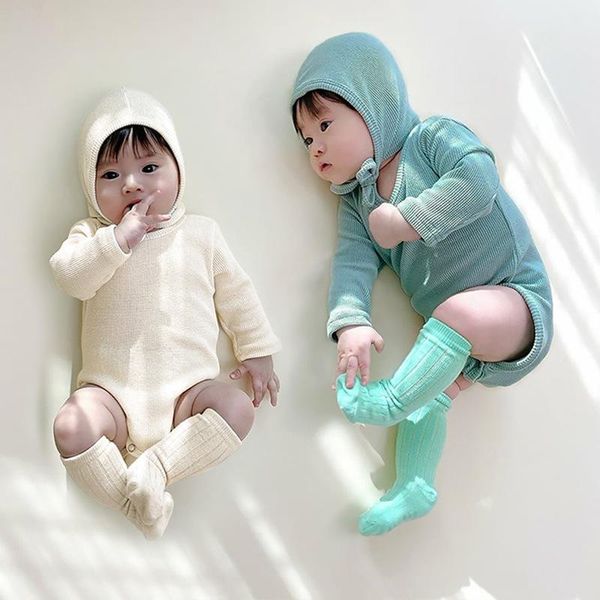 

rompers 2021 autumn cotton waffle baby bodysuit solid color long sleeve infant jumpsuit + hat boy clothes toddler girl onesie, Blue