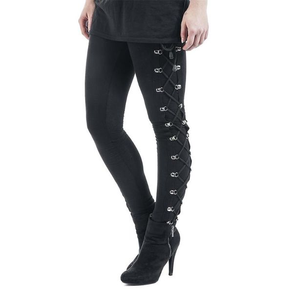 

skinny pencil pants women gothic punk trousers elastic long halloween side lace up black workout vintage trouser d25 women's & capris, Black;white