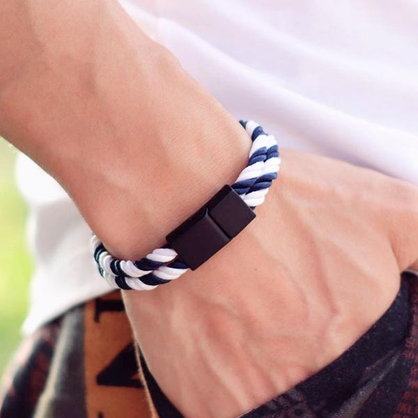 

charm bracelets 2021 fashion man bracelet rope double layer nylon thread braslet punk pu leather braclet gift for him accessories homme, Golden;silver