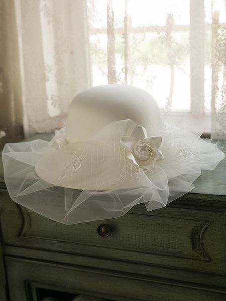 

stingy brim hats simple design big white wedding hat large bucket fairy gauze mesh deep satin fedoras elegant women sombrero cap, Blue;gray