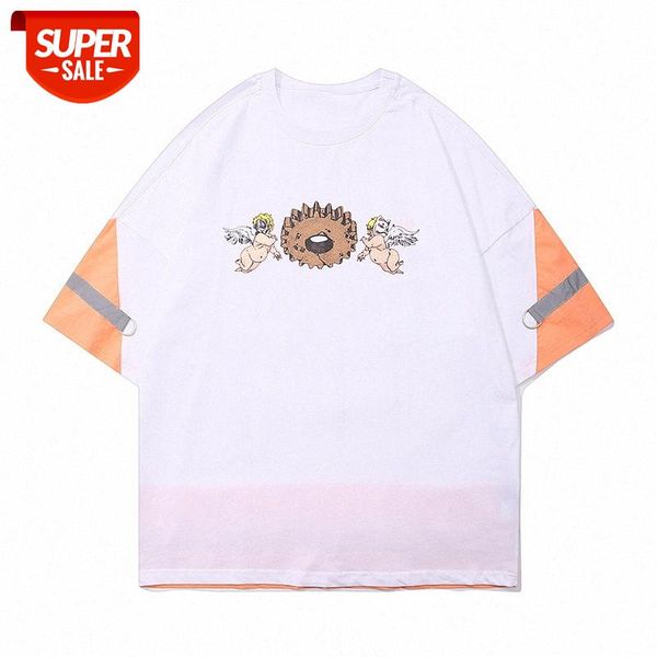 

european and american high street striped reflective print t-shirt oversize loose graffiti short-sleeved tee #hb7b, White;black