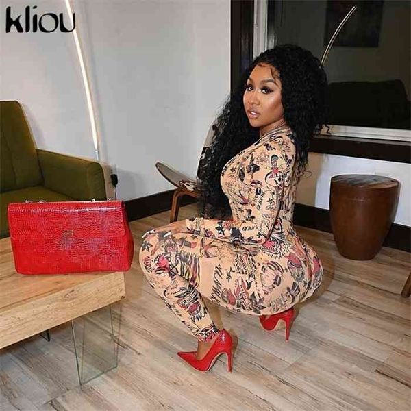 

kliou cartoon printed stretchy bodycon jumpsuit women fashion streetwear zipper skinny slim active workout basic outfits, Black;white
