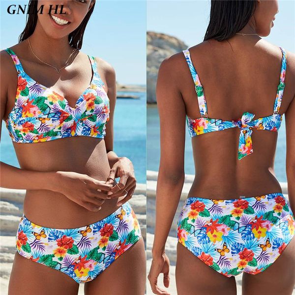 

bikinis set gnim high waist bikini swimwear women flower print push up brazilian bandage swimsuit summer beachwear bathing suit
