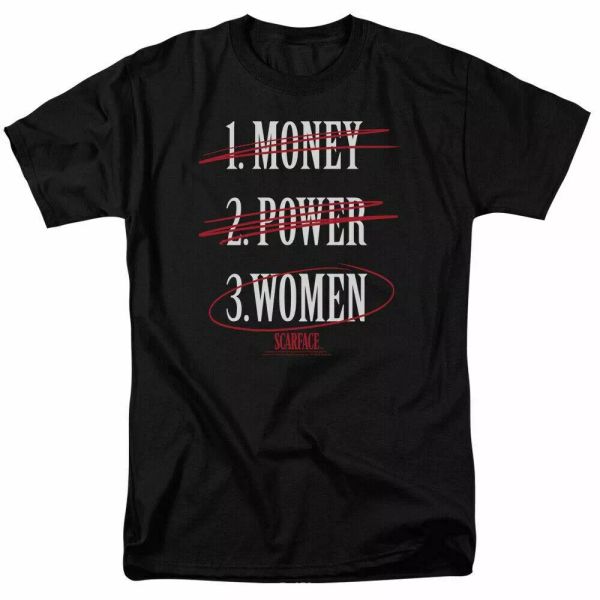 

scarface money power women t shirt licensed gangster movie tony montana black, White;black