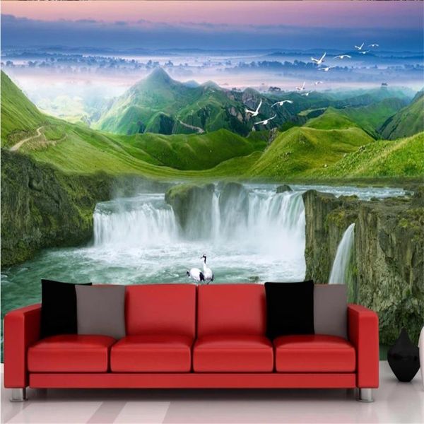 

wallpapers 3d waterfall tv background wall murals wallpaper for living room