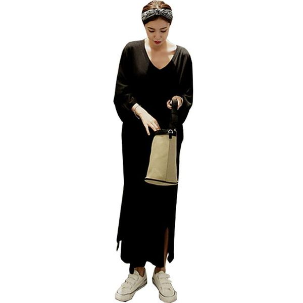 

maternity dresses solid black v-neck straight long dress plus size women summer frock clothing, White