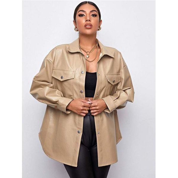 

women's leather & faux loose women jacket 2021 streetwear long-sleeved motorcycle turn-down collar coat autumn winter clothes, Black