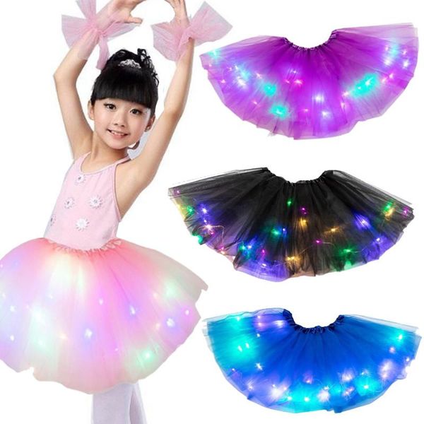 

colors glowing light led girls tutu skirts pure fresh and sweet pleated skirt party