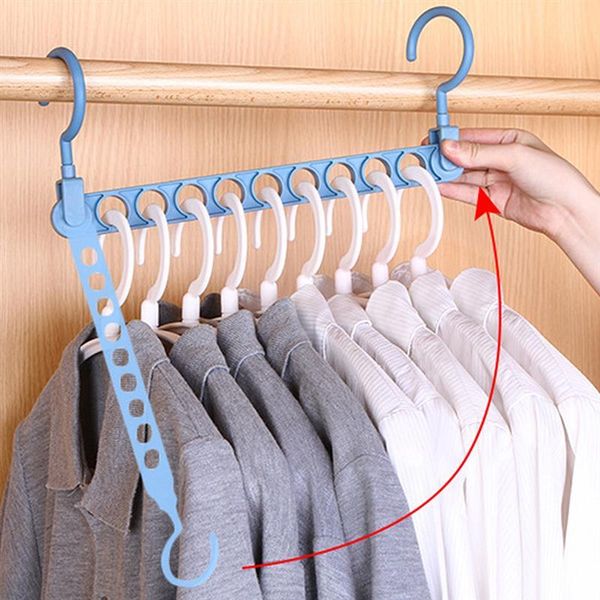 

punch-double hook nine-hole plastic hanger storage rack nine hole magic clothes space saving anti-skid drying hangers & racks