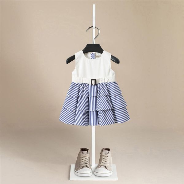 

girls' dresses girls fashion summer party dress with belt children striped sleeveless casual clothing baby girl kids outfit, Red;yellow