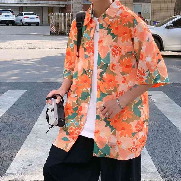 

men's casual shirts summer hawaiian fashion men streetwear loose short-sleeved mens floral s-2xl 6dz6, White;black