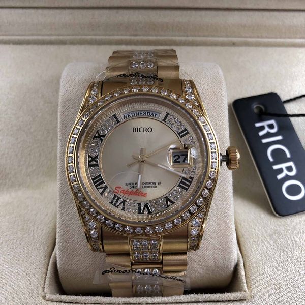 

ladies luxury watch master automatic movement gold shining diamond sapphire glass 36 mm silver dial stainless steel watchband wholesale and, Slivery;brown