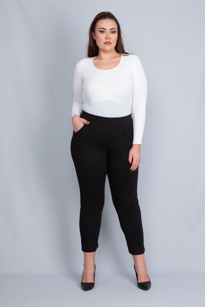 

women's leggings black thick viscose fabric pocket detailed trousers 65 n22821