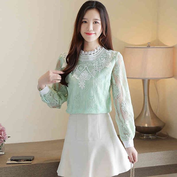 

dress blouse 2021 winter women shirts long sleeve lace plus velvet shirt blusa feminina, White