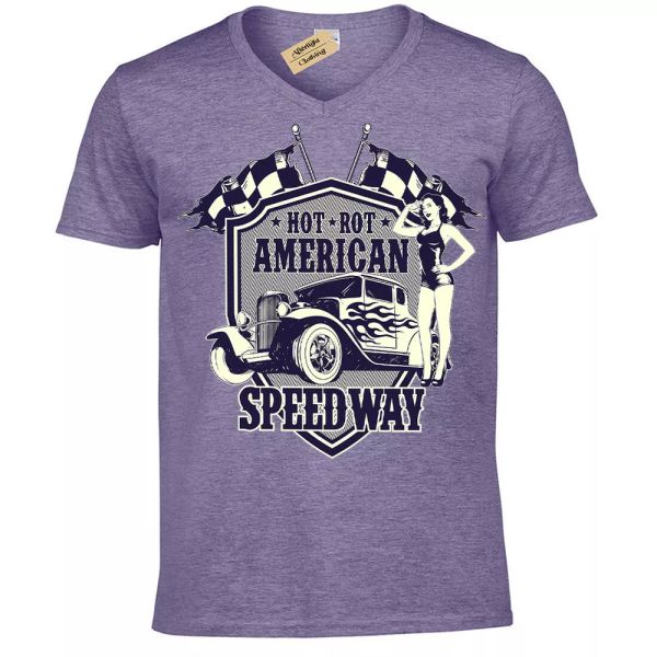 

rot american speedway t-shirt rockabilly pinup mens v-neck, White;black