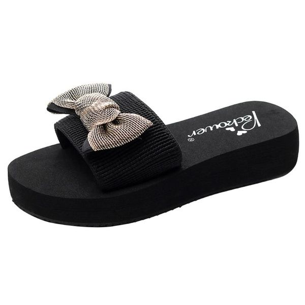 

slippers sagace women plus size slipper fashion ladies pure gold butterfly boho flat sandals bowknot summer beach, Black