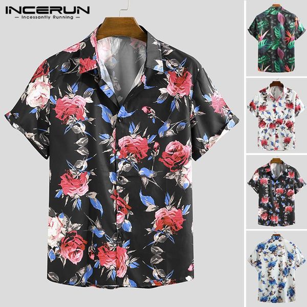 

flower print men hawaiian shirt 2021 breathable beach short sleeve blouse streetwear summer lapel casual shirts hombre men's, White;black