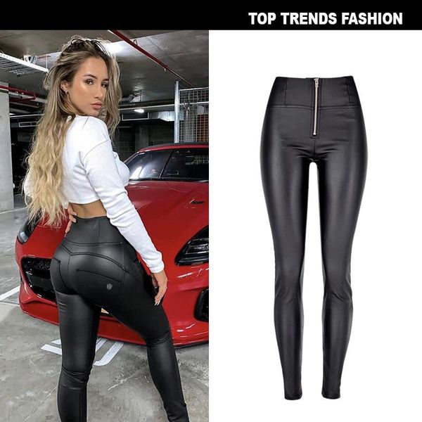 

women's jeans wear high waist elastic coating imitation leather pu trousers peach buttock pants motorcycle autumn/winter mix, Blue
