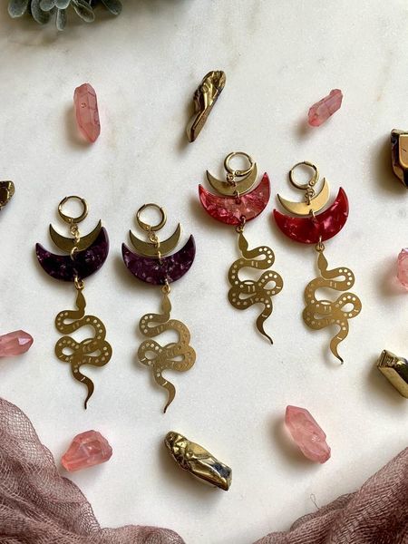 

dangle & chandelier the r crescent moon serpent snake earrings earrings, wanderlust jewelry, hypoallergenic, Silver