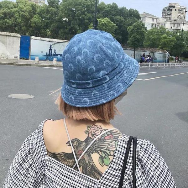 

cloches dsstyles 1 pcs japanese style sunscreen fisherman hat fashion crescent moon printing denim blue bucket, Blue;gray