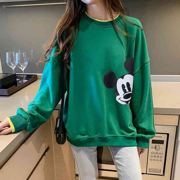 

women's sweater 2021 autumn new korean loose cartoon printed fake two student 2593#, Black