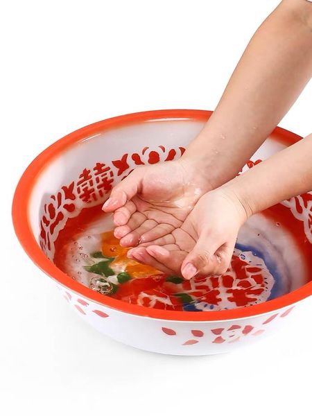 

bowls enamel bowl wash basin with chinese traditional totem double happiness high capacity dishes tableware container soup pot