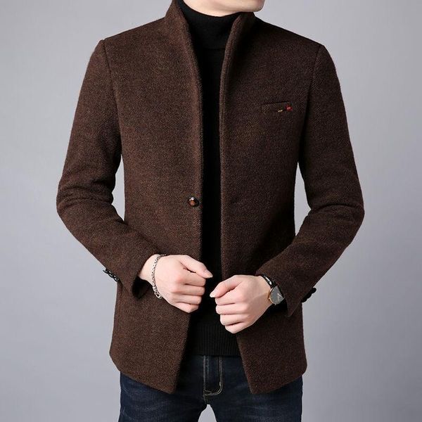

men's wool & blends business casual mens coat 2021 autumn winter thick warm woolen coats male single breasted slim fit outerwear plus s, Black