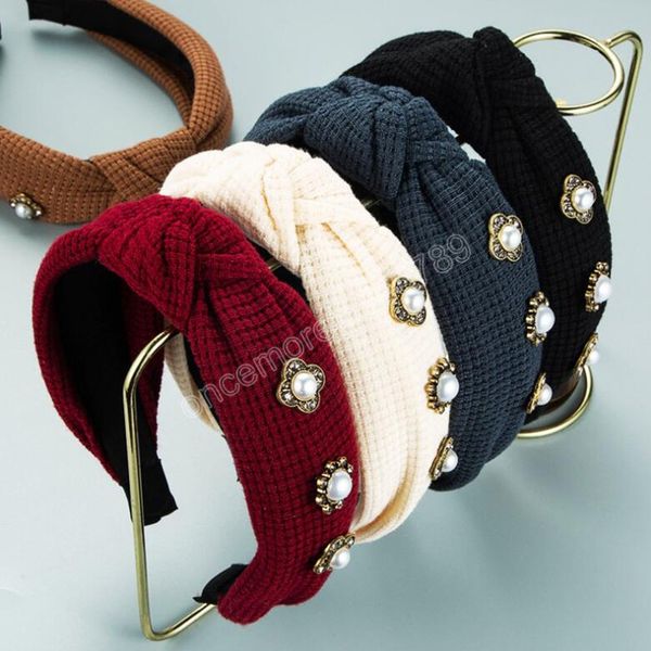 

fashion women headbands casual knitted rhinestone hairband center knot woman hair accessories, Silver
