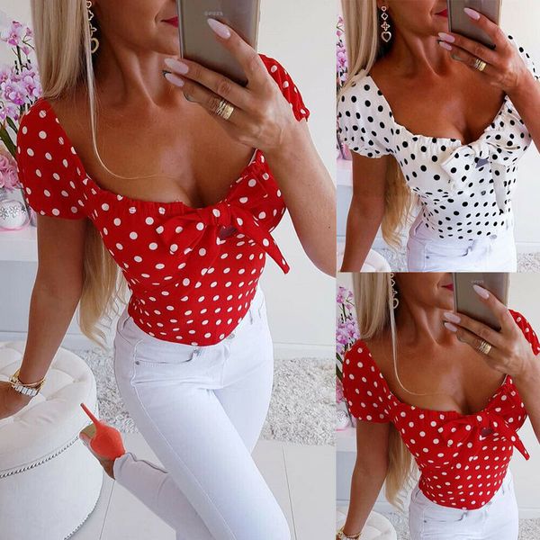 

dot print short women sleeve o-neck t-shirt ladies summer casual, White