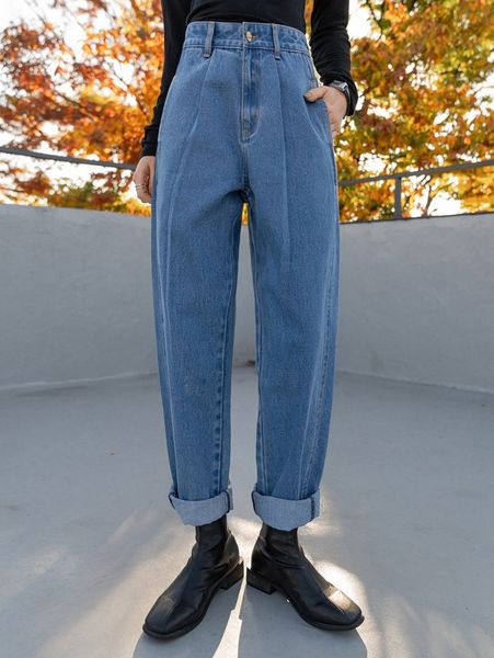 

dazy high waist slant pocket jeans o3a6#, Blue