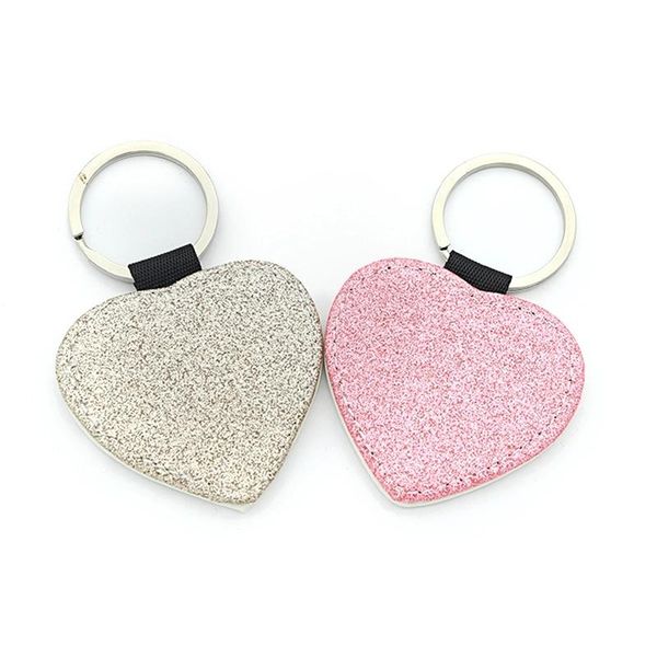 

2021 new pu leather blank heat thermal transfer sublimation keychain bling phone charms for christmas in round heart rectangle square shapes, Golden;white