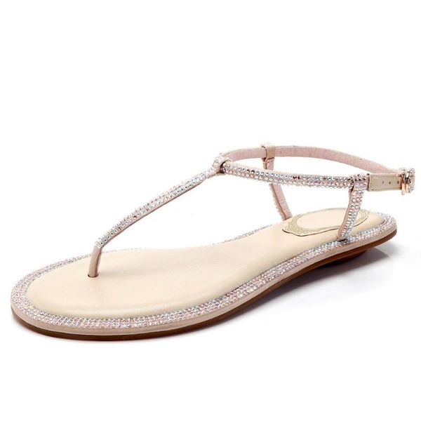 

slippers rhinestone bright diamond 2021 women's shoes flat sandals outdoor beach wild single finger flip flop, Black