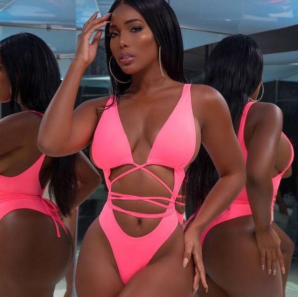 

one-piece suits bathing suit bikini swimsuit swimwear monokini bandage pink one piece women swim fits true to size, take your normal