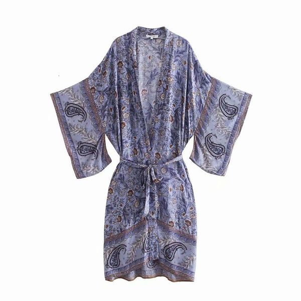 

women's & shirts 4 colors women kimono cardigan summer floral print bohemian sashes long wrap robe beach boho blouses shirt loose, White