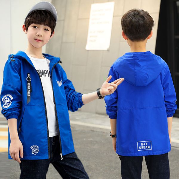 

5-15years old spring autumn childrens clothing boys jackets hooded trench children outwear zipper jacket for boys windbreaker, Blue;gray