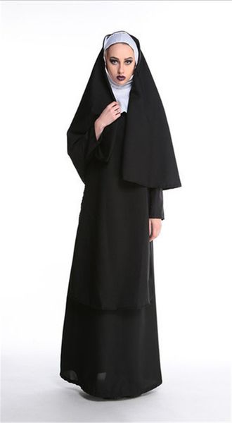 

dress ladies missionary priest uniform medieval nun cosplay halloween for women religious cross polyester robe, Black;gray