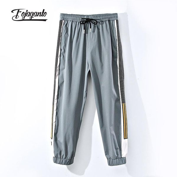 

men's pants fojaganto spring and autumn trend loose casual solid color trousers youth printing korean male, Black