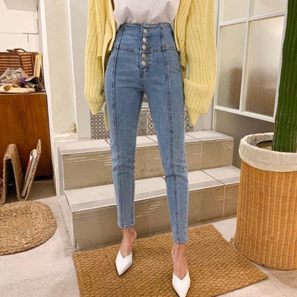 

women's jeans jujuland woman fashion five button pencil pants fit skinny 7529, Blue