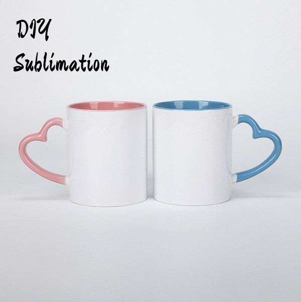 

diy sublimation 11oz coffee mug with heart handle ceramic 320ml white ceramics cups colorful inner coating special water pottery