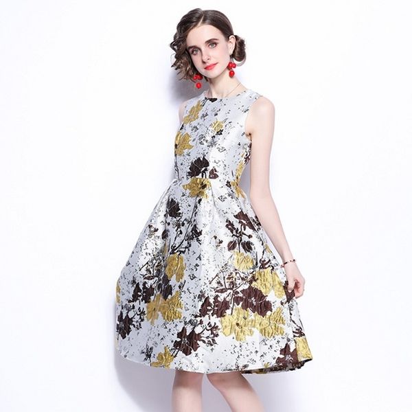 

summer high end fashion women clothing retro o neck sleeveless flower floral print vest casual dress 210531, Black;gray