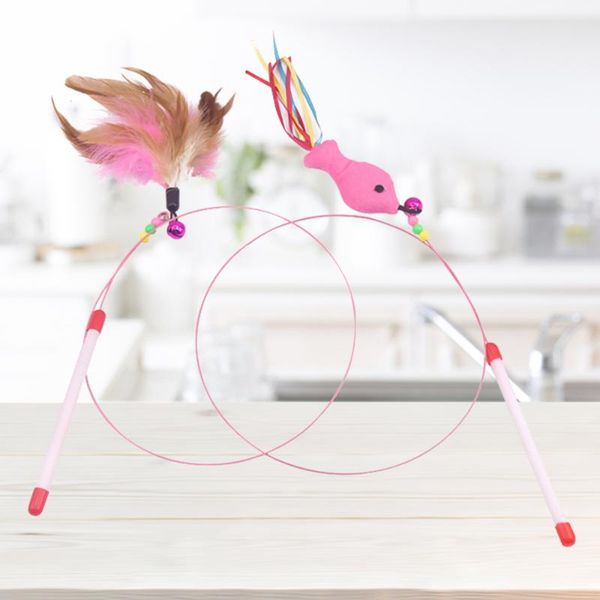 

pet wire funny cat sticks feather fish design poles teaser cats interactive fishing toys with bells