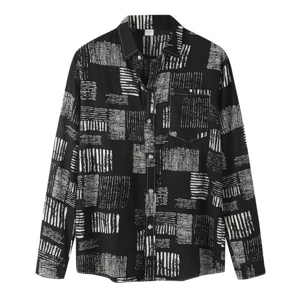 

men's casual shirts men's casual shirts line fashion print autumn harajuku shirt long sleeve single-breasted button turn-down coll, White;black