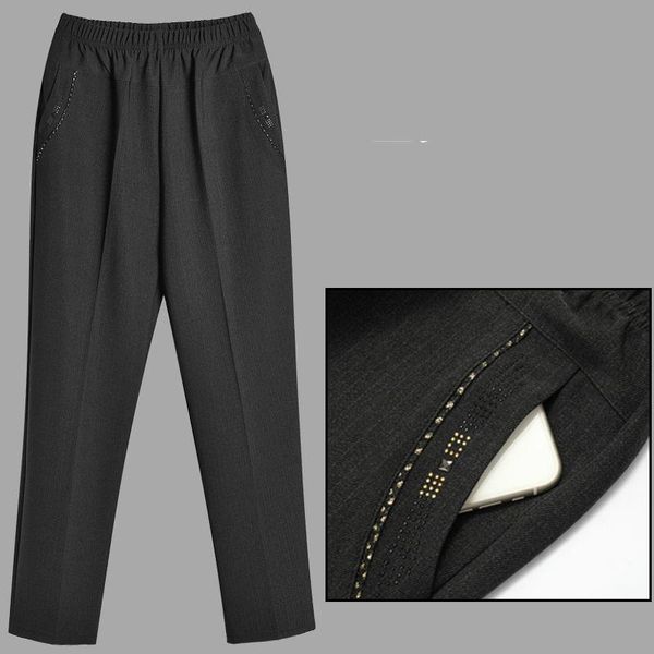 

women's pants & capris women 2021 autumn winter fashion middle-aged trousers female elastic waist warm ladies high straight q681, Black;white