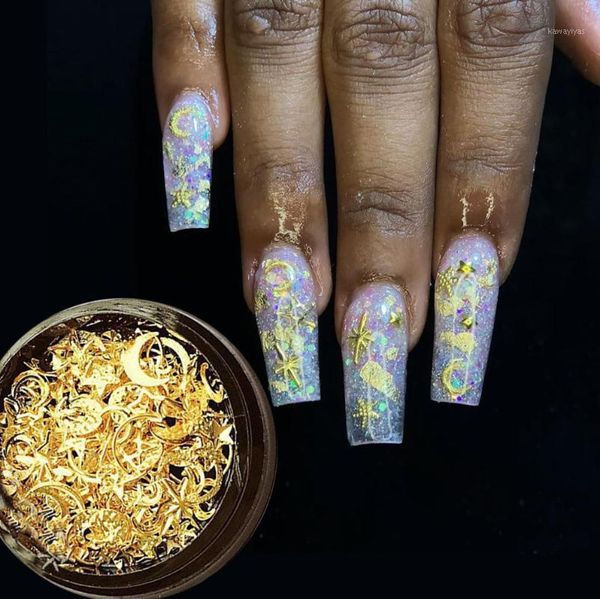 

moon stars nail art sequins mixed metal stud decorations gold 3d slice tips acrylic manicure accessory1, Silver;gold