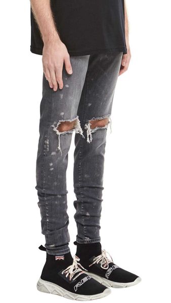 

men's jeans destroy splash jeans and wash broken jeans, Blue