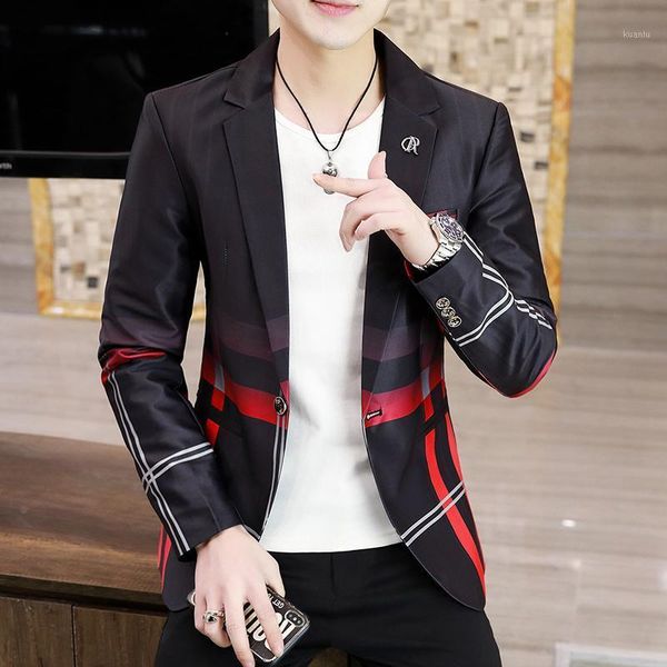 

men's suits & blazers gradient plaid men slim casual wedding business suit jacket stage party social male clothing dress coats costume, White;black
