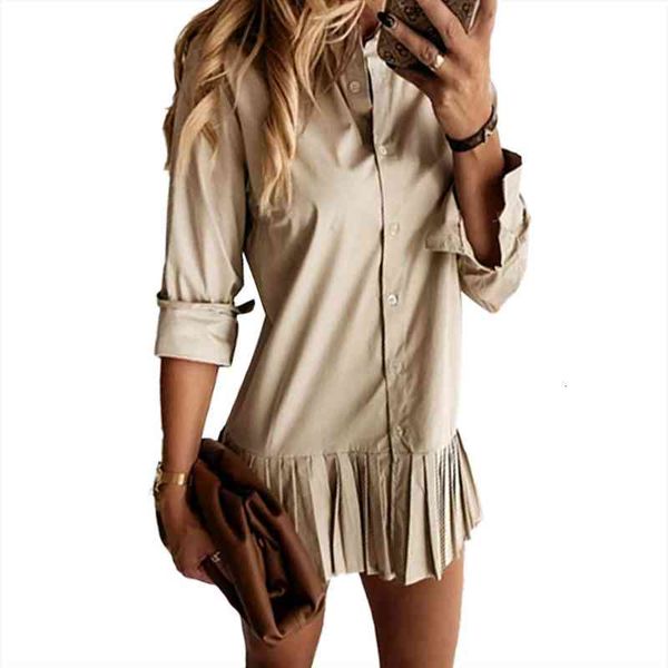 

stylish womans solid color shirt women dress elegant lapel long sleeve butter pleated vestidos ladies office clothes, Black;gray
