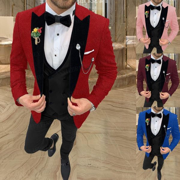 

men's suits & blazers 2021 fashion jacquard red wedding groom suit dress tuxedo mens dinner blazer purple jacket double breasted vest p, White;black