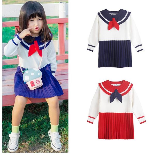 

girl's dresses children's girls long autumn college style knitted cute princess korean version of the dress, Red;yellow