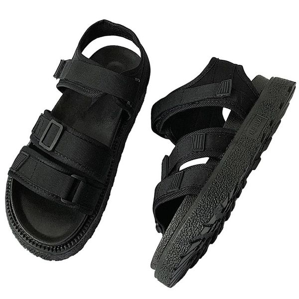 

sandals 2021 summer fashion women black platform belt buckle decoration flats cloth female casual round toe open rome shoes